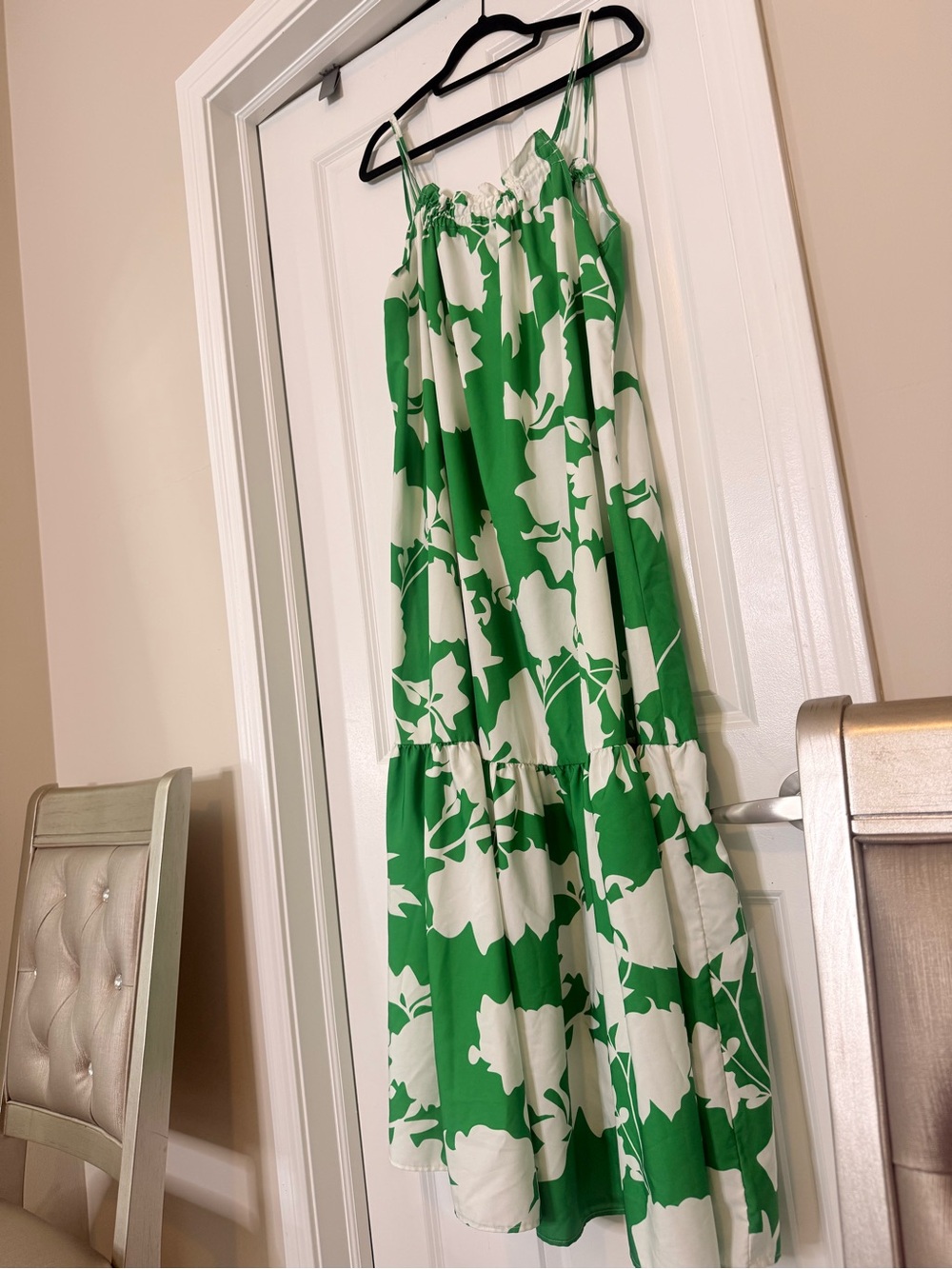 Green and White Floral Maxi Sundress